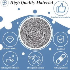 New Rostfri Stålskrubber Skrubb Svampar Rengöring Grytor och Pannor och Stålull för Kök Badrum, Sex