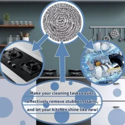 New Rostfri Stålskrubber Skrubb Svampar Rengöring Grytor och Pannor och Stålull för Kök Badrum, Sex