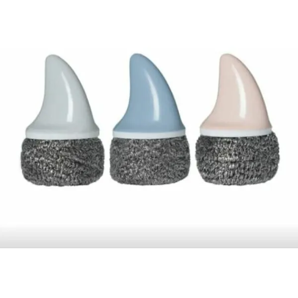 New Rostfria stålullssvampar med hajfenformad stålskaft rengöringsborste utbytbar metallskrubb skrubb för att diska skålar 3 stycken