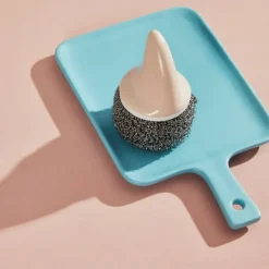 New Rostfria stålullssvampar med hajfenformad stålskaft rengöringsborste utbytbar metallskrubb skrubb för att diska skålar 3 stycken