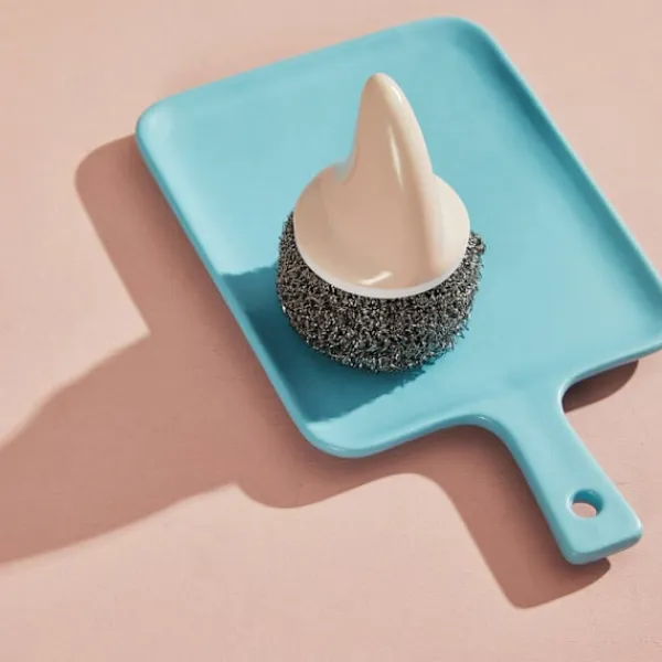 New Rostfria stålullssvampar med hajfenformad stålskaft rengöringsborste utbytbar metallskrubb skrubb för att diska skålar 3 stycken