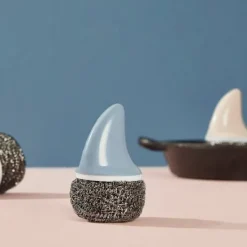 New Rostfria stålullssvampar med hajfenformad stålskaft rengöringsborste utbytbar metallskrubb skrubb för att diska skålar 3 stycken