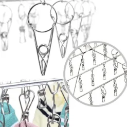 Clearance Rostfritt klädhängare strumptork med 36 klädnypor vindtät rektangulär liten torktumlare med pinnar klämmor för strumpor galge under