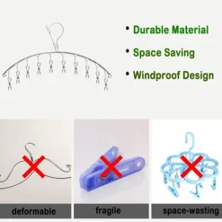 Outlet Rostfritt stål galge strumpor torktumlare galge med 10 klämmor för tyg Di