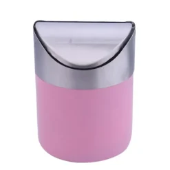 Sale FMYSJ Rostfritt Stål Liten Mini Soptunna med Svänglock Bänkskiva Soptunnor för Skrivbord Bil Kontor (FMY) Pink