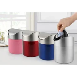 Sale FMYSJ Rostfritt Stål Liten Mini Soptunna med Svänglock Bänkskiva Soptunnor för Skrivbord Bil Kontor (FMY) Pink