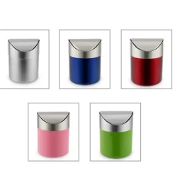 Sale FMYSJ Rostfritt Stål Liten Mini Soptunna med Svänglock Bänkskiva Soptunnor för Skrivbord Bil Kontor (FMY) Pink