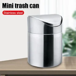 Sale FMYSJ Rostfritt Stål Liten Mini Soptunna med Svänglock Bänkskiva Soptunnor för Skrivbord Bil Kontor (FMY) Pink