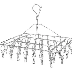 Clearance Rostfritt stål strumptork för klädställning med 36 klädnypor, vindtät rektangulär liten klädtork med klädnypor för strumpor under