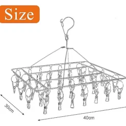 Clearance Rostfritt stål strumptork för klädställning med 36 klädnypor, vindtät rektangulär liten klädtork med klädnypor för strumpor under