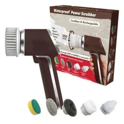 Ruby Horsepower Scrubber Elektrisk Handhållen Rengörare 5-i-1 Uppladdningsbart Rengöringsverktyg för Kakelfogar, Badrum, Kök & Bilfälgar Brown