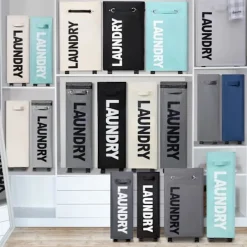 Discount Rullande smal tvättkorg med hjul, hopfällbar tvättkorg, hög smal vikbar förvaringslåda för hörn