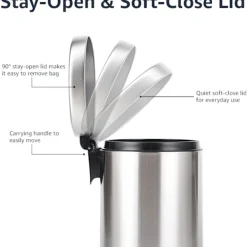 Hot Rund Cylindrisk Papperskorg med Fotpedal för Badrum och små utrymmen, Borstat Rostfritt Stål
