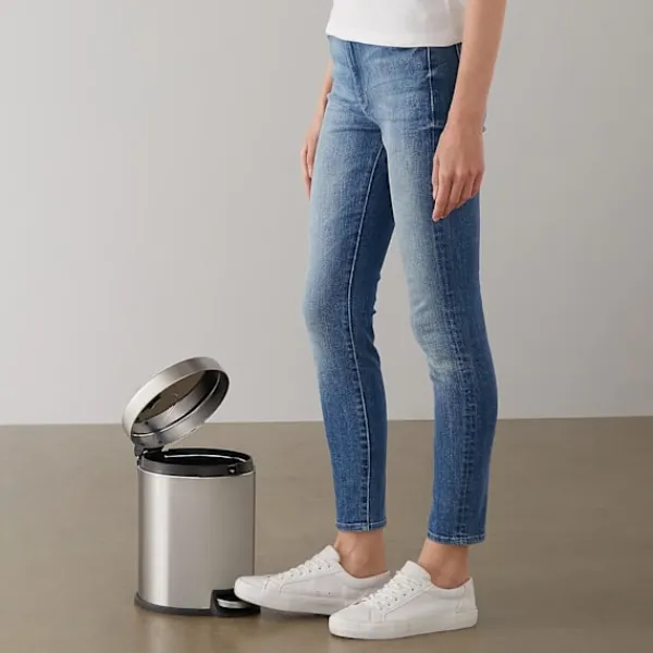 Hot Rund Cylindrisk Papperskorg med Fotpedal för Badrum och små utrymmen, Borstat Rostfritt Stål