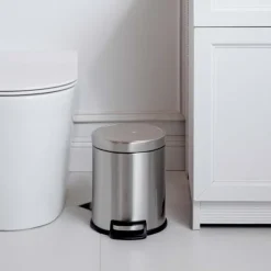 Hot Rund Cylindrisk Papperskorg med Fotpedal för Badrum och små utrymmen, Borstat Rostfritt Stål