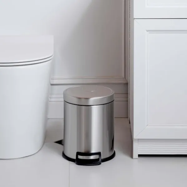 Hot Rund Cylindrisk Papperskorg med Fotpedal för Badrum och små utrymmen, Borstat Rostfritt Stål