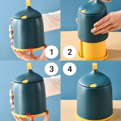 Best (Rund Kon - Blå) 2 Liter / 0,5 Gallon Mini Papperskorg med Trycklock - Kompakt Papperskorg för Skrivbord, Bord, Soffbord eller Bänkskiva