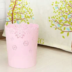 Best Rund Papperskorg i Plast, Ihålig Spetsdesign, för Kontor (1-pack Rosa)