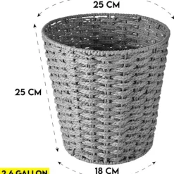 Clearance Rund Papperskorg och Korg i Rotting - Skräpkorg för Sovrum, Badrum, Kontor eller Hem Gray