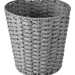 Clearance Rund Papperskorg och Korg i Rotting - Skräpkorg för Sovrum, Badrum, Kontor eller Hem Grå Gray