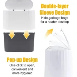 Sale RY-Bordsbehållare med lock, Mini skrivbordsbehållare, Mini soptunna med 90 soppåsar, Avtagbar bordsbehållare