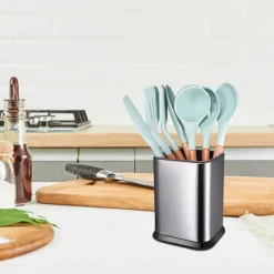 Online RY-Köksredskapshållare i rostfritt stål för bänkskiva, Stor köksredskapsorganisatör, Skedspatelhållare, Modern rektangulär Ute