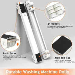 Discount Sats med 2 tvättmaskinstransporthjul under chassit för tvättmaskin, kylskåp, torktumlare, frys upp till 300 kg, med 24 hjul, broms, W