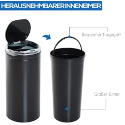 Outlet Northio Sensor papperskorg 42L, elektrisk automatisk papperskorg med lock, rostskyddad, för badrum, kontor, kök, matsal, stål, svart