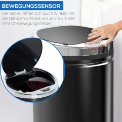 Outlet Northio Sensor papperskorg 42L, elektrisk automatisk papperskorg med lock, rostskyddad, för badrum, kontor, kök, matsal, stål, svart