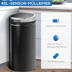 Outlet Northio Sensor papperskorg 42L, elektrisk automatisk papperskorg med lock, rostskyddad, för badrum, kontor, kök, matsal, stål, svart