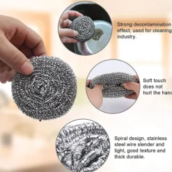 Sale Set med 6 disktrasor i rostfritt stål för rengöring av disk - Kraftiga skursvampar i stålull för kök, badrum, ugn, kastruller och stekpannor