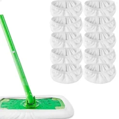 Outlet Set med 10 golvmoppar, golvdukar, återanvändbara och tvättbara, moppöverdrag för optimal glidning, våt eller torr användning (vit fiber, 25,4 x 11,5 cm) | Fyndiq