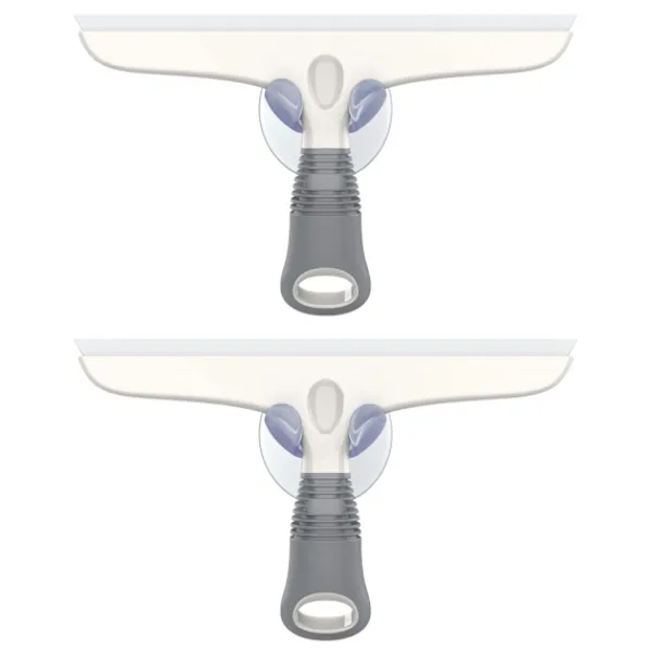 New Set med 2 silikonfönsterskrapor med sugkoppsfäste, professionell fönsterskrapa för bilvindrutor, fönster, badrum, vit och grå