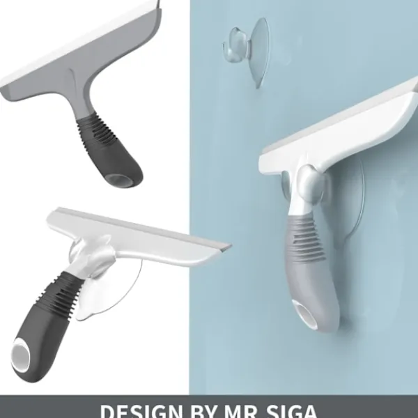 New Set med 2 silikonfönsterskrapor med sugkoppsfäste, professionell fönsterskrapa för bilvindrutor, fönster, badrum, vit och grå