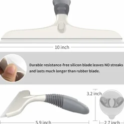 New Set med 2 silikonfönsterskrapor med sugkoppsfäste, professionell fönsterskrapa för bilvindrutor, fönster, badrum, vit och grå