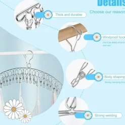 Online Set med 2 torkställningar för strumpor i rostfritt stål med 40 klämmor - Liten klädtork - vindtät - för strumpor, underkläder, handdukar och skor