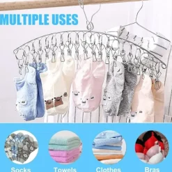 Online Set med 2 torkställningar för strumpor i rostfritt stål med 40 klämmor - Liten klädtork - vindtät - för strumpor, underkläder, handdukar och skor