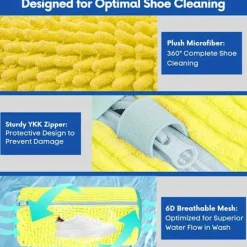 Discount Set med 2 tvättpåsar för skotvätt med dragkedja och återanvändbara nätpåsar för rengöring (gul)