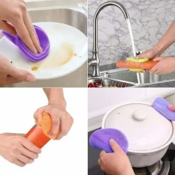 Best SiliCone-svamp - 5-pack flerfärgade antibakteriella kökssvampar för rengöring av köksredskap för grönsaker, frukt, livsmedelskvalitet SiliC