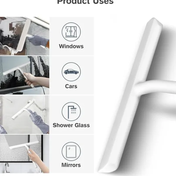 Best Silikon Duschskrapa med Hållare, Rengör Glasskärmar och Badrumsspeglar, 21 cm, Vit