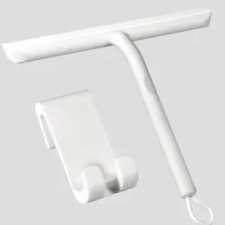 New Silikon duschskrapa med hållare, rengör glasskärmar, speglar och badrum - 21 cm, vit