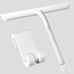 Clearance Silikonduschskrapa med hållare, rengör glasskärmar, speglar och badrum - 21 cm, vit