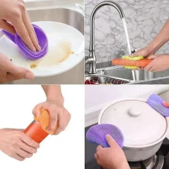Sale Silikonsvamp - 5-pack Flerfärgad Antibakteriell Köksvamp Rengöring för Köksredskap, Grönsaker, Frukter Livsmedelsgodkänd Silikonskrubb
