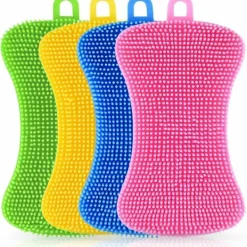 Outlet Silikonsvamp, 4 st multifunktionell kökssvamp, non-stick värmebeständig hushållsrengöringsborste, idealisk för disk, kastrull, grönsaker, frukt