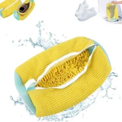 Online Skotvättpåse i bomull, tvättnät med fluffiga fibrer, tar enkelt bort smuts, anti-deformation 2pc Yellow