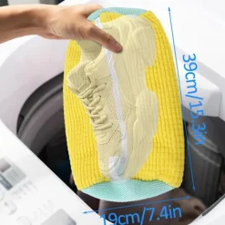 Online Skotvättpåse i bomull, tvättnät med fluffiga fibrer, tar enkelt bort smuts, anti-deformation 2pc Yellow