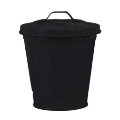 Online Skrivbords papperskorg med lock, hinkform, läckagesäker skräpförvaring, belagd soptunna med stor öppning - dwdz One Size Black