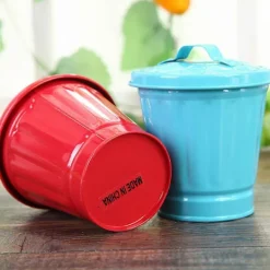 Sale Skrivbords papperskorg med lock, hinkform, läckagesäker skräpförvaring, belagd soptunna med stor öppning - dwdz One size Silver