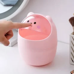 Outlet Skrivbords papperskorg, mini bänkskiva förvaringsbehållare för skräp, söt björnformad papperskorg 4L, rosa, 28x15,5 cm