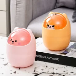 Outlet Skrivbords papperskorg, mini bänkskiva förvaringsbehållare för skräp, söt björnformad papperskorg 4L, rosa, 28x15,5 cm